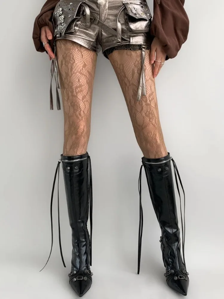 New Floral Pattern Coffee Fishnet Pantyhose Women Sexy Brown Hollow Out Mesh Tights Lolita Nylon Plus Size Transparent Stockings