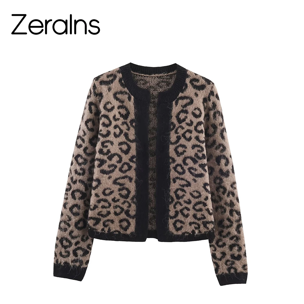 

ZERAINS Women's winter new fashion versatile round neck animal pattern jacquard knitted cardigan sweater jacket