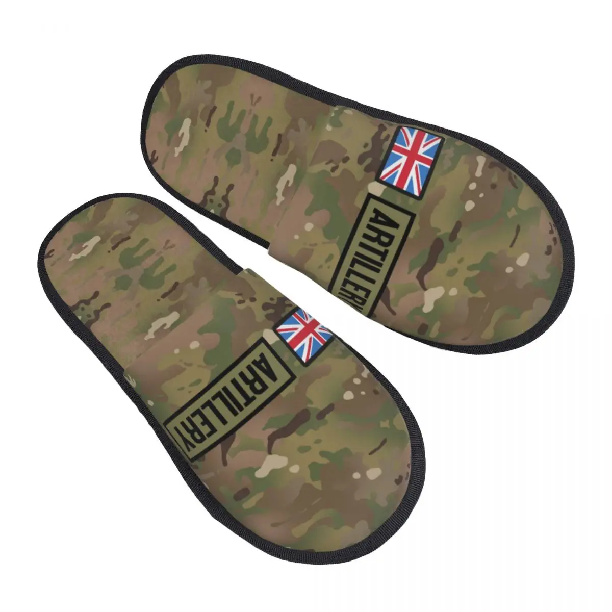 

Custom Camouflage Army House Slippers Women Cozy Memory Foam British Flag Artillery Camo Slip On Hotel Slipper Shoes