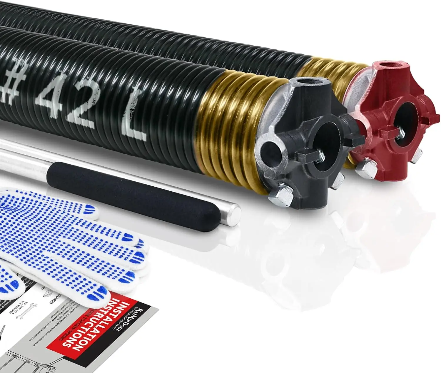 Garage Door Torsion Springs Set with Non-Slip Winding Bar & Gloves,High Precision  Black Coated