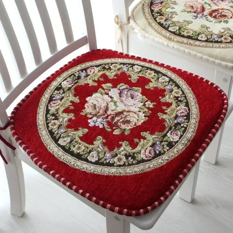 Vintage European Style Flower Square Cushion Dining Chair Mat Four Seasons Classroom Home Office Chair Cushion Non-slip Pad