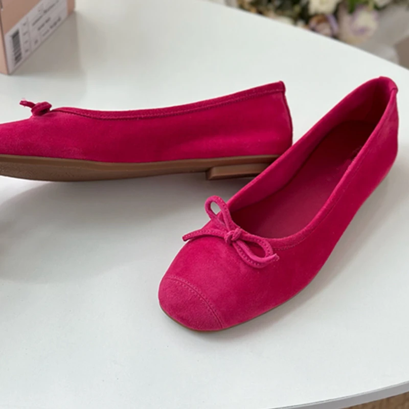 Maxdutti French Sheepskin Soft And Comfortable Ballet Shoes Minimalist Retro Bow Mary Jane Flat Shoes Slip On Loafers Shoes Wome