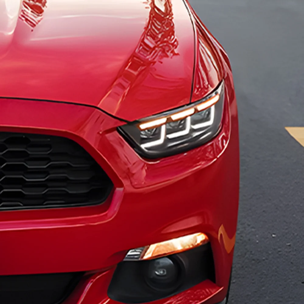 

Для Ford Mustang 2015-2017 автомобильные передние фонари, светодиодные автомобильные фары в сборе, обновление, динамическое мигание, 3 линзы проектора, аксессуары