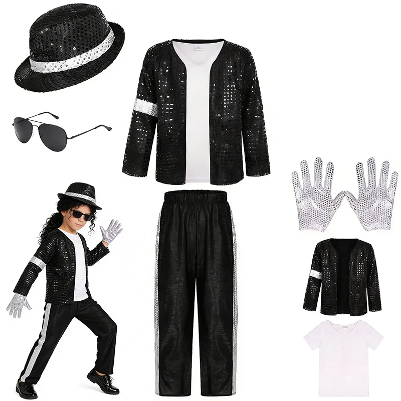 Michael Jackson Kids Clothes Halloween Cosplay Birthday Party Dance Performance Children's Costume Pop Star Boys Girls Outfits image 3
