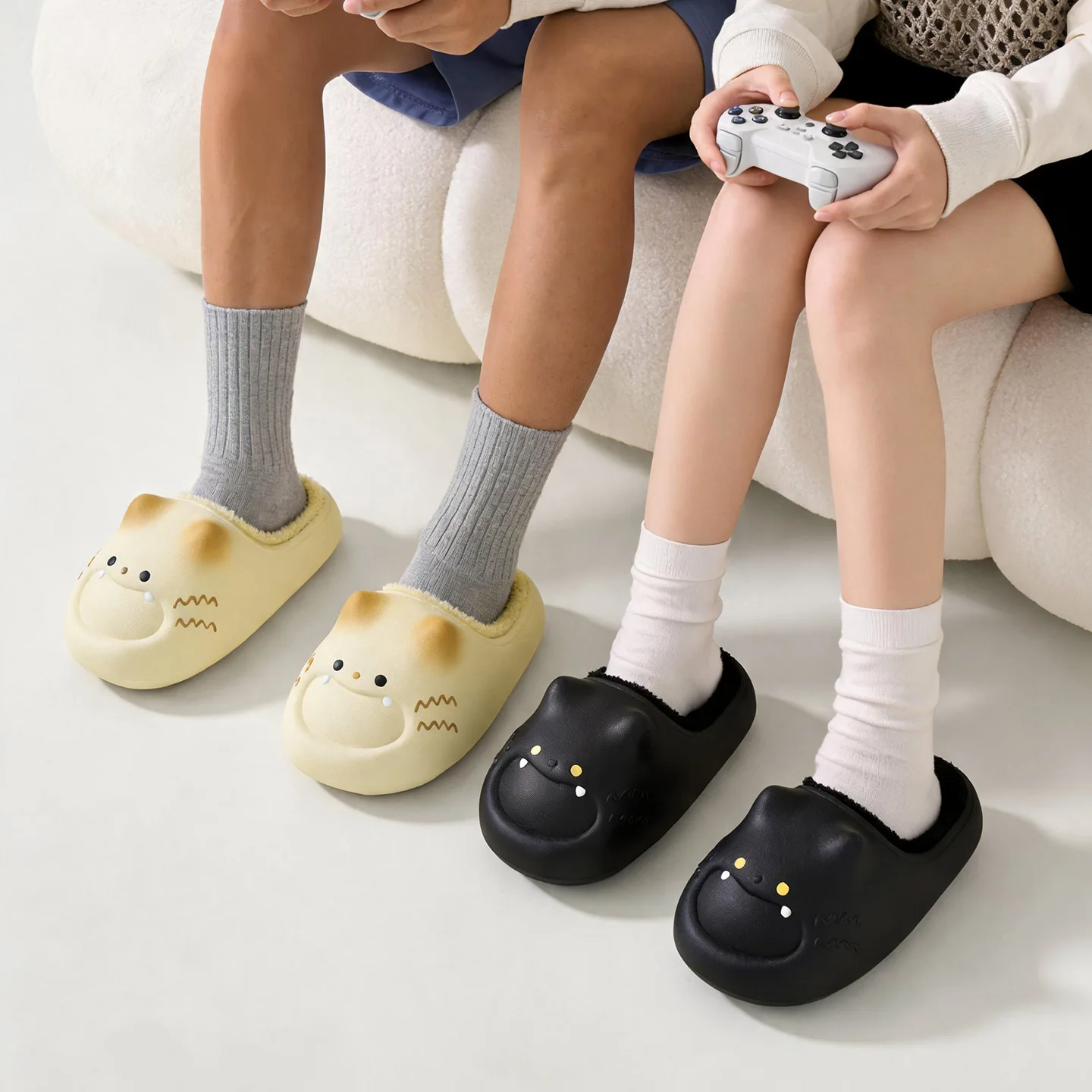 Cute Cartoon Cat Paw Slippers Women Men Winter Waterproof Thick Sole Plush Anti Slip Indoor Home Footwear Soft Warm House Slides view 5