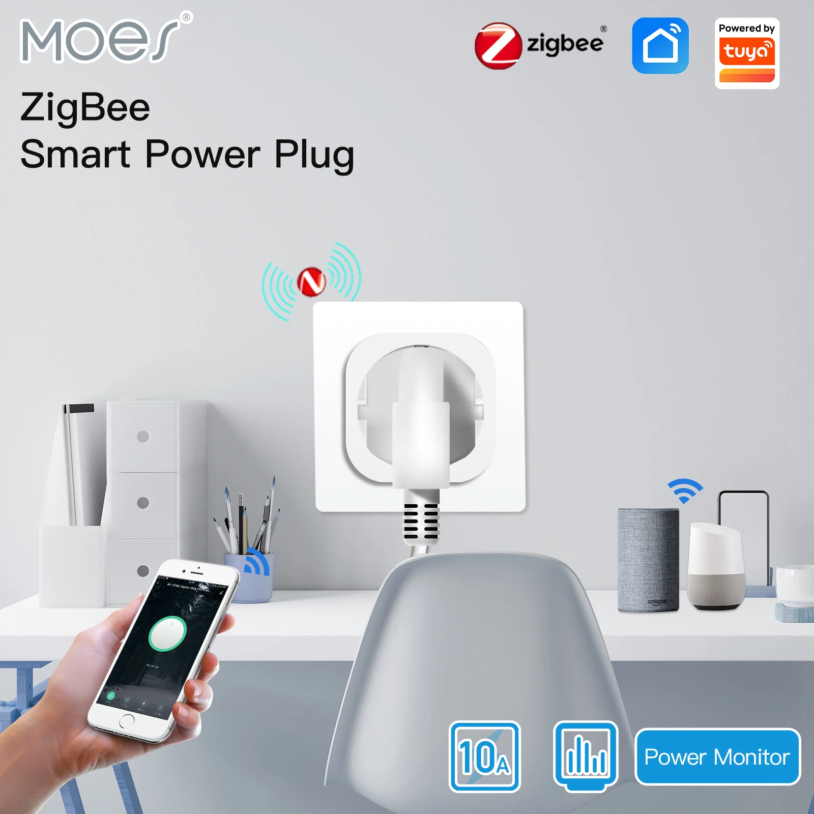 Moes ZigBee Tuya Socket spina di alimentazione 16A Smart APP presa Wireless Timer per Monitor di energia funzionale Alexa Google UK EU US