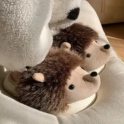 New stereoscopic hedgehog slippers women men fuzzy animal fur slides platform fur and eva bottom animal shoes