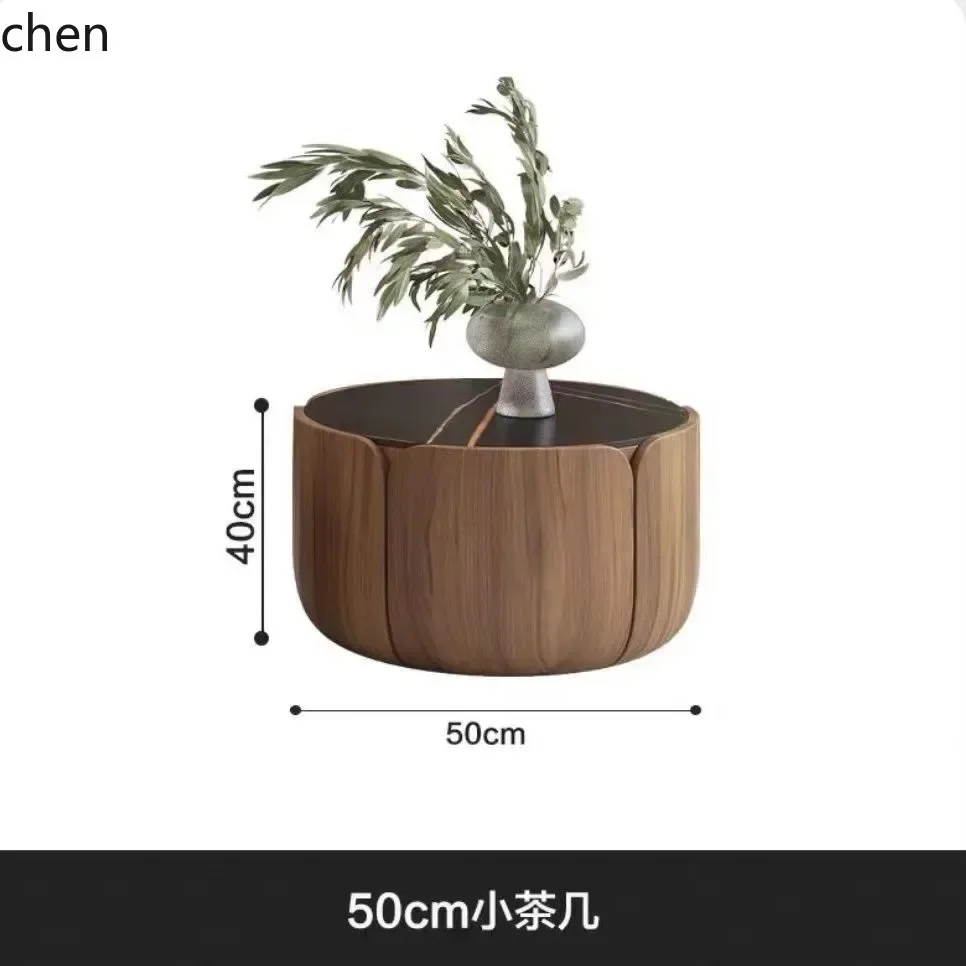 W5.19 Solid Wood Coffee Table Set for Home Living Room Small Apartment Rock Slab Round Coffee Table TV Simple Modern view 6