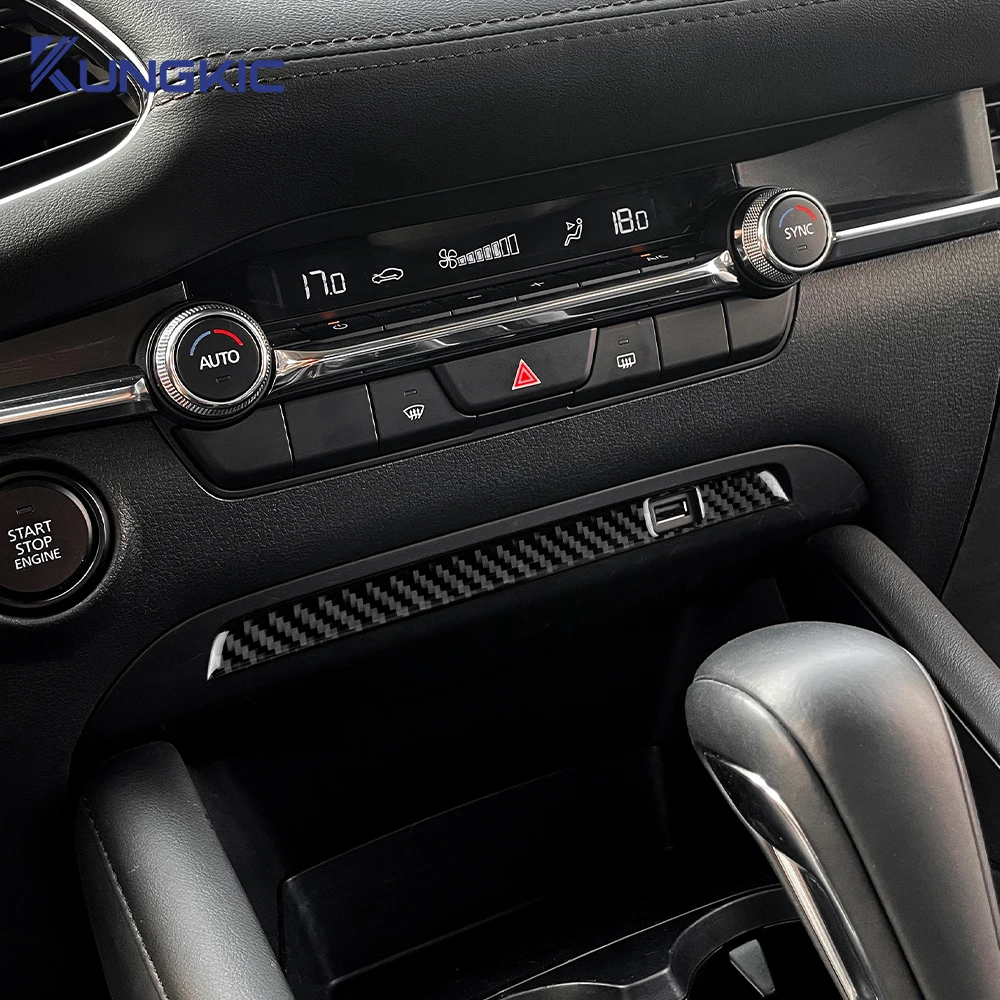 ملصق من ألياف الكربون الناعمة الحقيقية لمازدا 3 Axela 2019 2020 2021 2022 2023 2024 2025 LHD RHD إطار USB للتحكم المركزي للسيارة