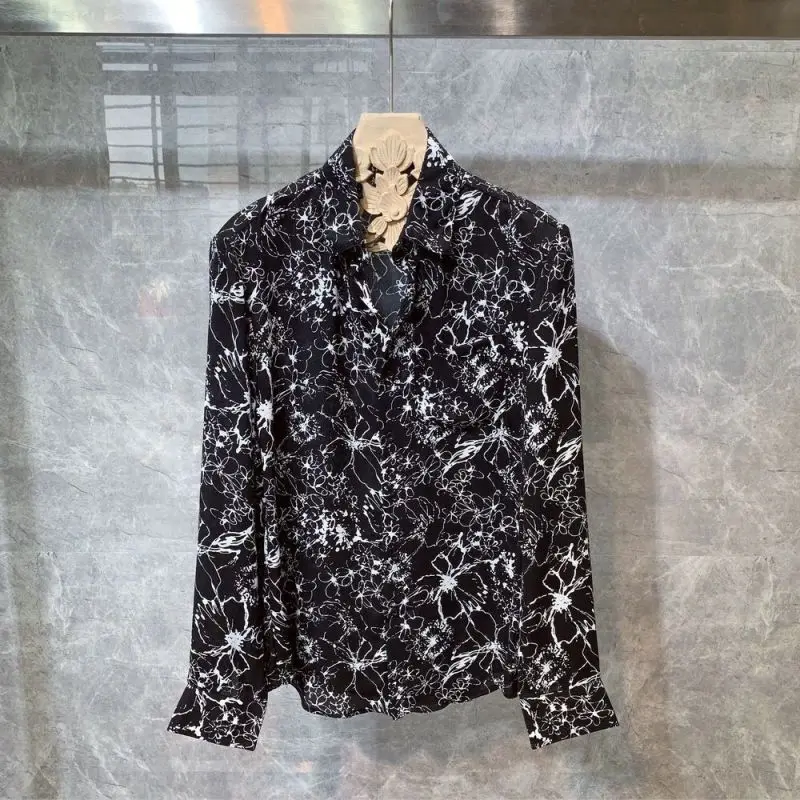 Camisa holgada de manga larga con estampado personalizado, Polo de estilo Hong Kong, informal, a la moda, para primavera y verano, novedad de 2024