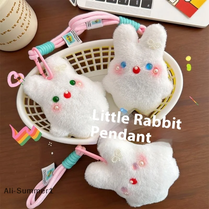 Dessin animé mignon lapin à longues oreilles couinant en peluche poupée jouets en peluche porte-clés pendentif lanière Girly porte-clés sac suspendus ornements cadeaux