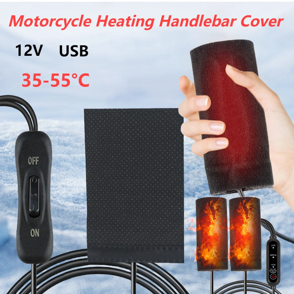 

12V USB Motorcycle Heating Handlebar Cover Anti Slip Electric Heated Grip Cover Handlebar Heater Warmer Motorcycle Accessories