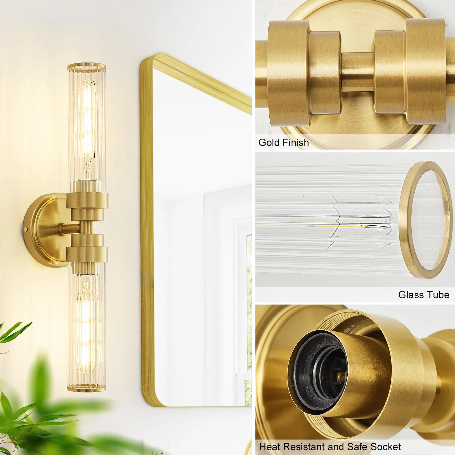 Imagem -03 - Fss-modern Gold Glass Wall Light para o Quarto Espelho do Banheiro Luz Washroom Lamp Wall Mounted Vestir Abajur Ac85v265v