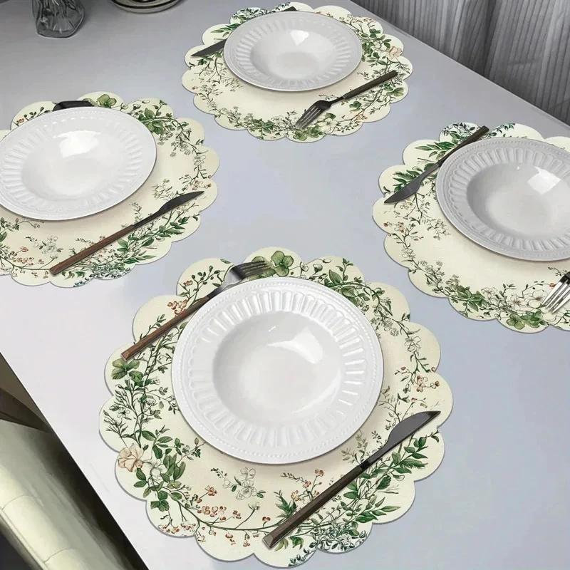 VIKAMA 4pcs Nordic Placemats Floral Table Mats Heat Resistant Non-Slip Washable Kitchen Dining Decor Home Accessories