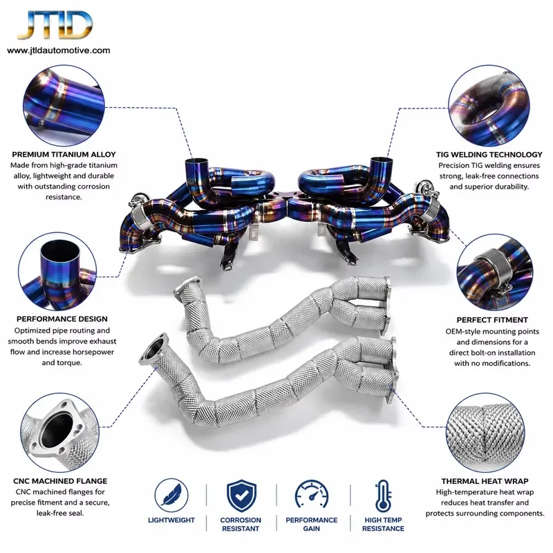Ultra-Light Titanium Alloy Valved Exhaust for Porsche 718 GTS 4.0 GT4 With Carbon Fiber Tips Heat Shielded Over Axle Pipes