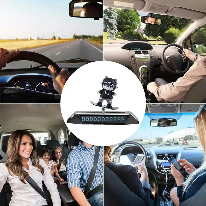 Temporary Parking Number For Cars Cartoon Skateboard Cat Auto Phone Number Plate Car Decoration Accessories Car Aromatherapy