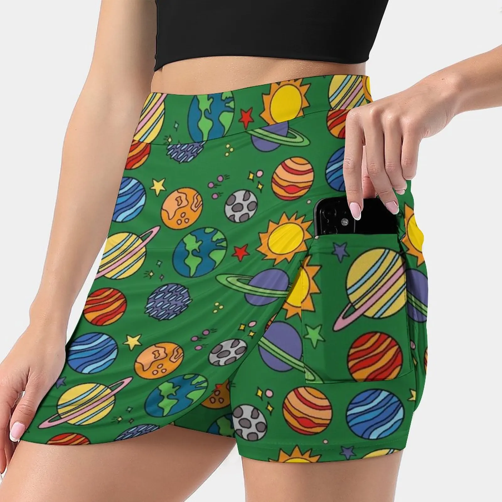 Planet Print | Space | Earth | Astronomy | Science | Green Korean Fashion Skirt Summer Skirts For Women Light Proof Trouser