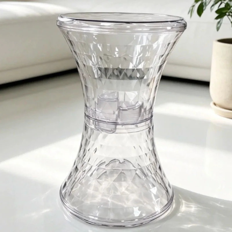 Acrylic Hourglass Storage Stool Diamond Textured Side Table Multifunctional Accent Stool for Living Room Entryway Bathroom