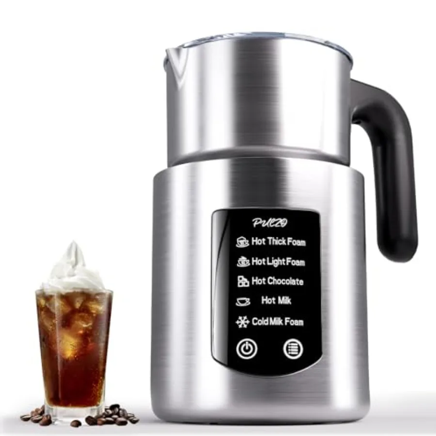 

Milk Frother and Steamer for Latte Cappuccino, Stainless Steel, Silver, 5-in-1 Automatic Hot Cold Foam Maker with 17oz Detachab