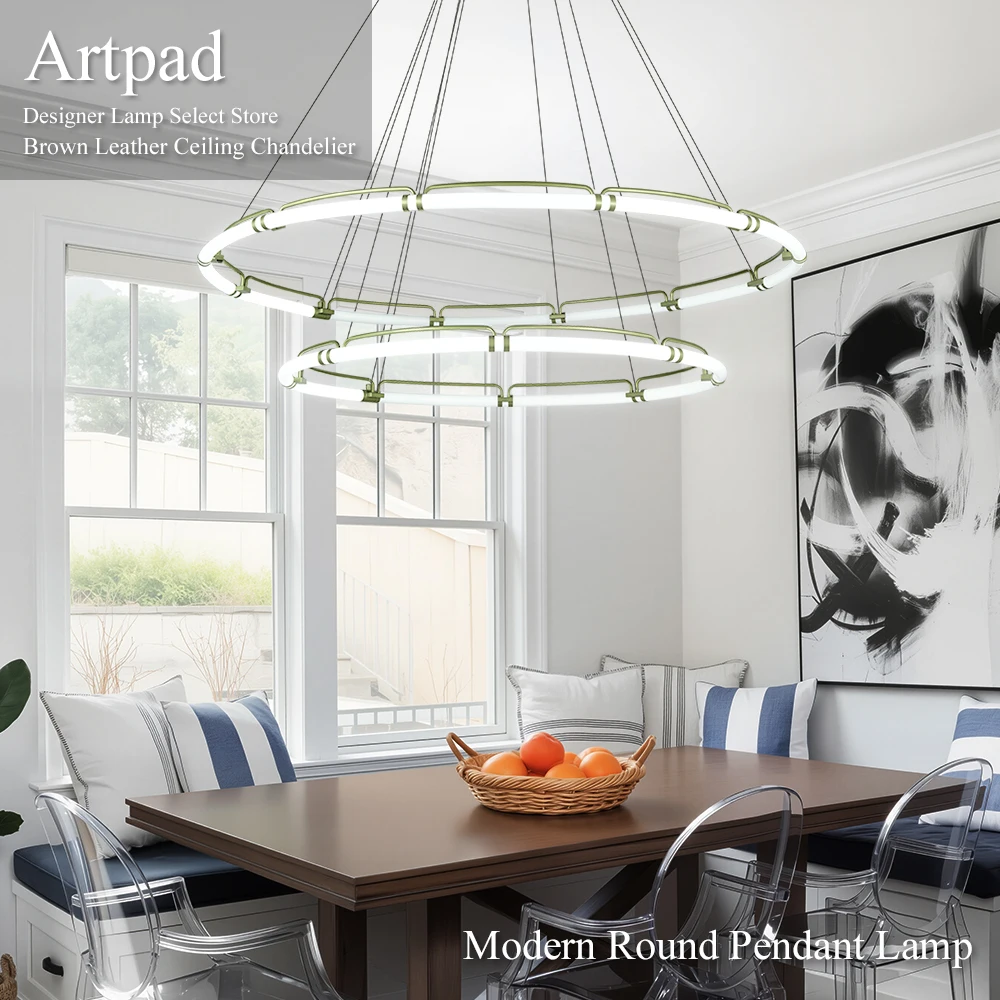 Modern Round Pendant Lamp For Living Dining Room Bedroom 360° Illumination Range Rose Gold Double-Layer Hanging Chandelier
