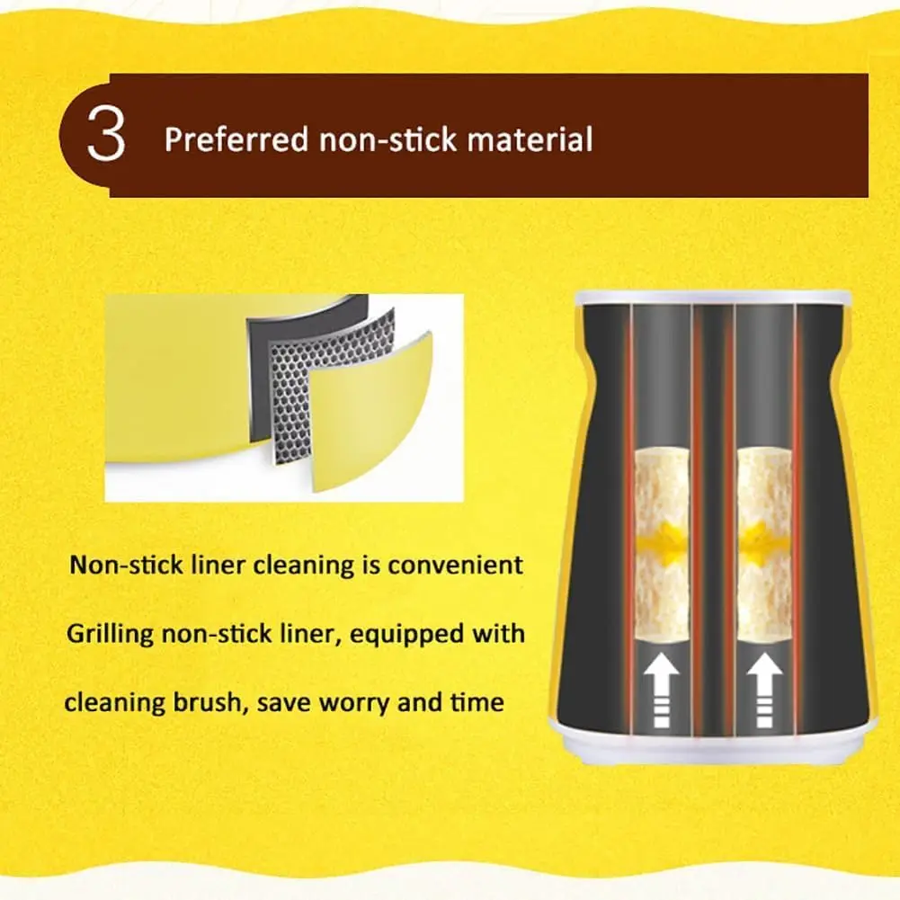 전기 더블 에그 롤 메이커, 스테인레스 스틸 미니 에그 롤 기계 아침 식사 요리 도구 소시지 기계 계란 보일러 (노란색