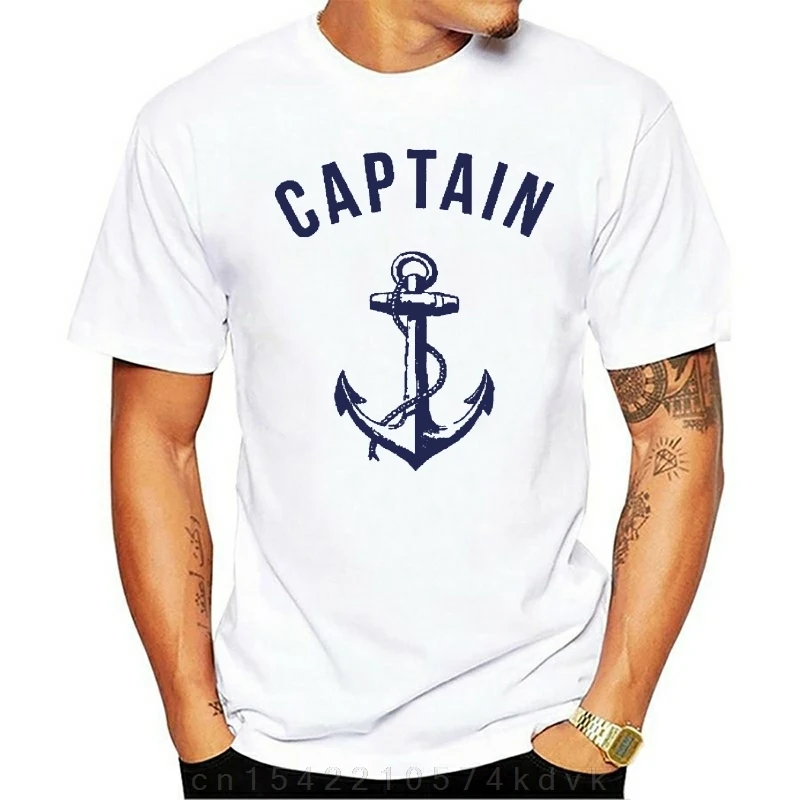 Moda na co dzień T shirt śmieszne mężczyźni kapitan kotwica granatowy morskie Ocean marynarz statek Marine plaża 100% bawełna