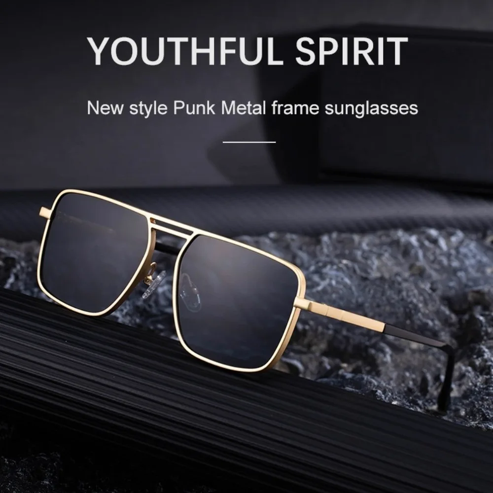 أزياء كبيرة الإطار مربع النظارات الشمسية UV400 خفيفة الوزن مزدوجة شعاع نظارات شمسية سبائك فاسق الرجال النظارات للجنسين