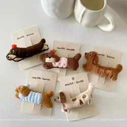 Cartoon Plush Dachshund Puppy Hair Clip for Children Girl Cute Sweet Duck Beak Clip Furry Animal Dog Bangs Clip Hair Accessories