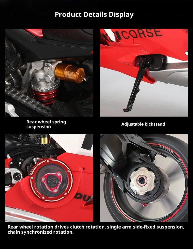 Ducati V4R Motorradmodell mit Zündfunktion – Jungen-Geschenk, Legierungsmotorrad-Figur, Ornament, Spielzeugauto – Detail 9