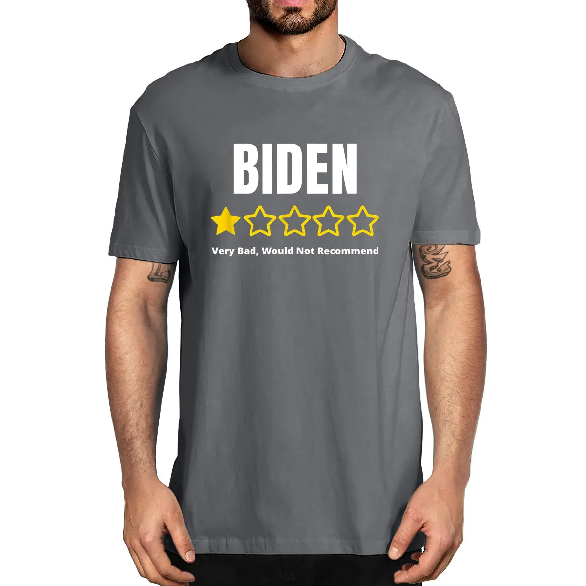 Biden Review Rating 1 Star Very Bad Would Not Recommend Premium Anti Joe Biden Men's 100% Cotton Novelty T-Shirt Streetwear Tee