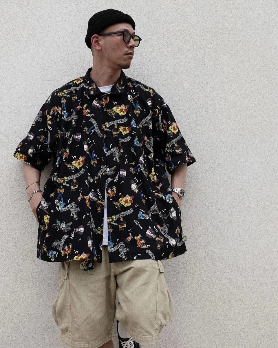

Roer King Print irt Waed Japanese Sle Hawaii Streetwear ort Sve Свободный крой Повседневная одежда для мужчин All Seasons