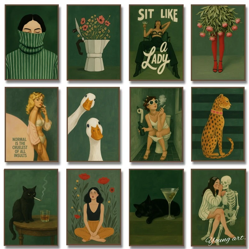„Sitzen wie eine Dame“ Femininer Leinwanddruck Poster Vintage Lustige Kunstdrucke Schlafzimmer Wohnzimmer Bar Wandkunst Heimdekor Kunstposter