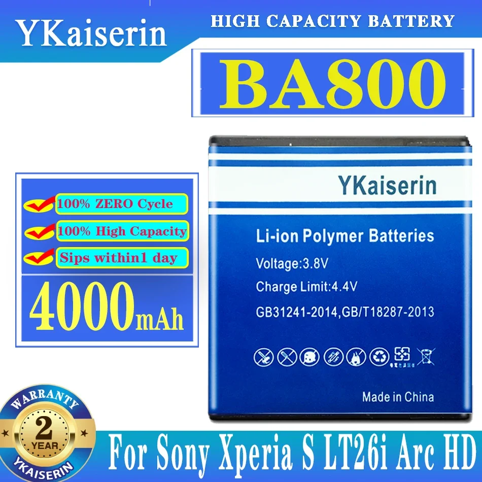 

Аккумулятор YKaiserin BA800 BA 800 4000 мАч для Sony Ericsson Xperia S V SL LT26i LT25i Arc HD AB-0400 LT26 LT25c Bateria