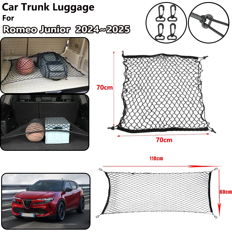 For Alfa Romeo Junior 2024 2025 Car Trunk Net Nylon Mesh Organizer Elastic Luggage Upgraded Double Storage Bag Auto Acessories