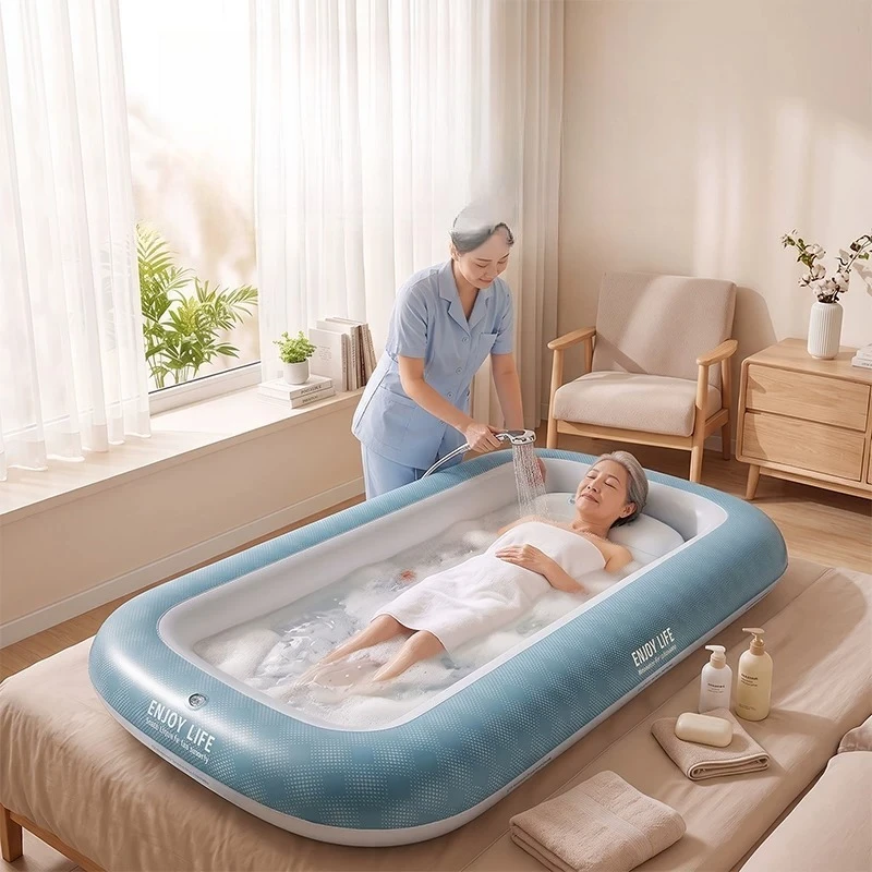 Inflatable Bedside Bathtub for Paralyzed Elderly Portable Shower Tub Long-Term Care Bathing Aid Comfortable
