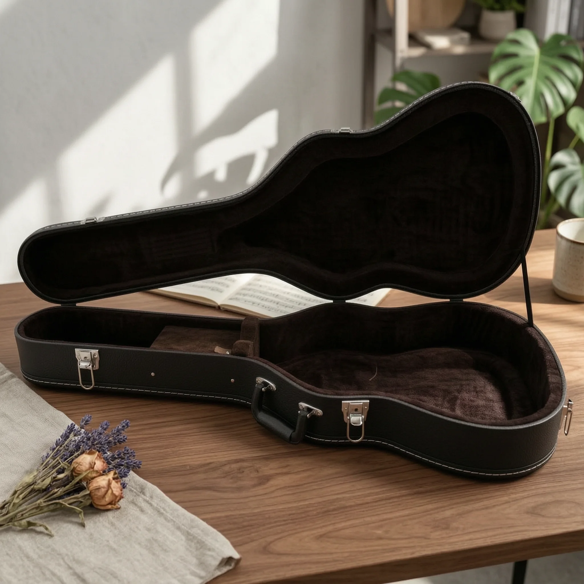 

Wooden Guitar Case Shockproof Hard Guitar Case Musical Instrument Storage Cushioned Cushioned Interior Foam Padding