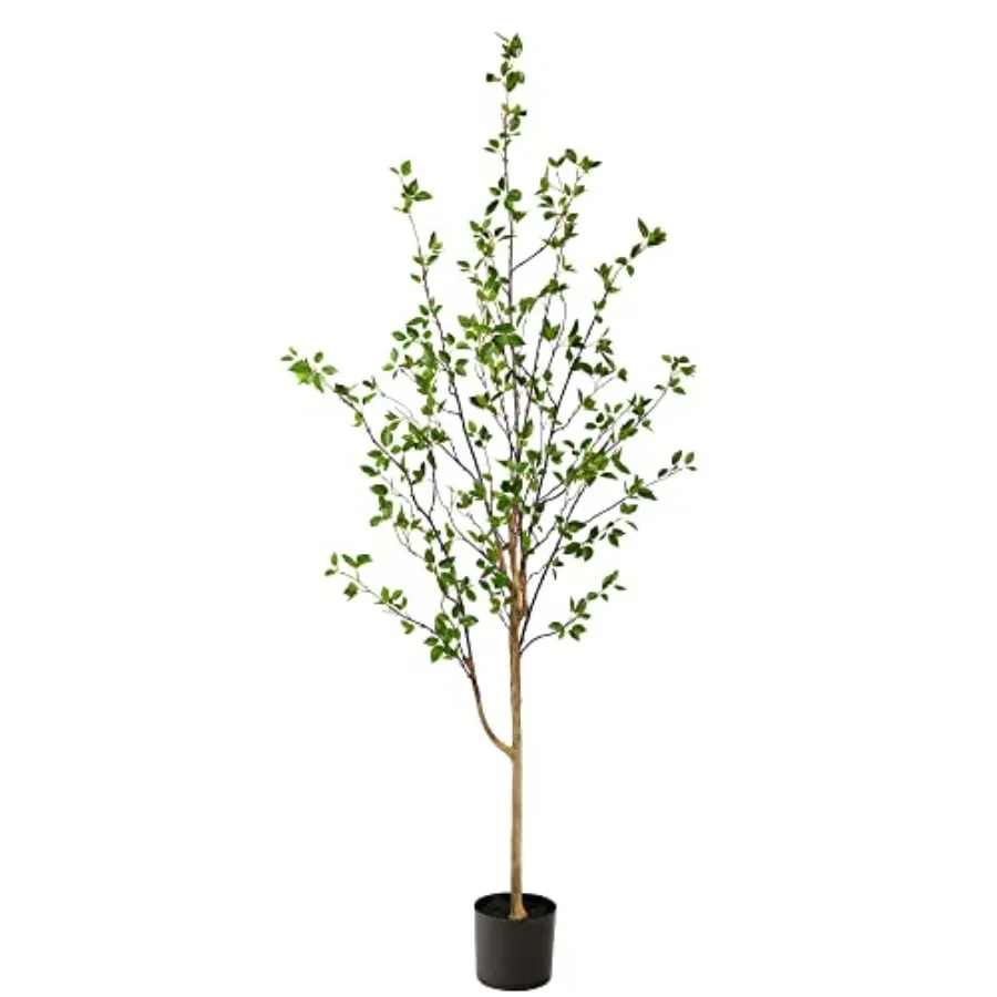 6.5 Feet Minimalist Citrus Artificial Tree with Nursery Pot for Home Decor, Plastic, Green, Realistic Leaves and Sturdy Base