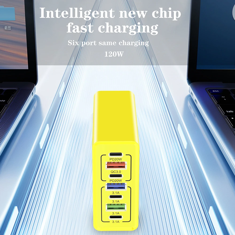 PD 120 واط USB نوع C شحن سريع شاحن الهاتف المحمول 7 منافذ الاتحاد الأوروبي/الولايات المتحدة التوصيل شاحن آيفون هواوي شاومي سامسونج الجدار شاحن