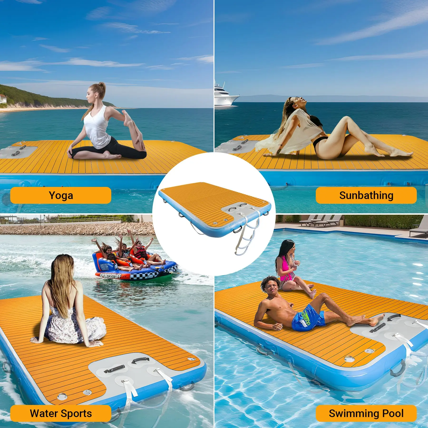 Stock Custom 13ft-4M Floating Inflatable Dock Platform Non-Slip Floating Dock, Extra Large Inflatable Dock Islands for Beach