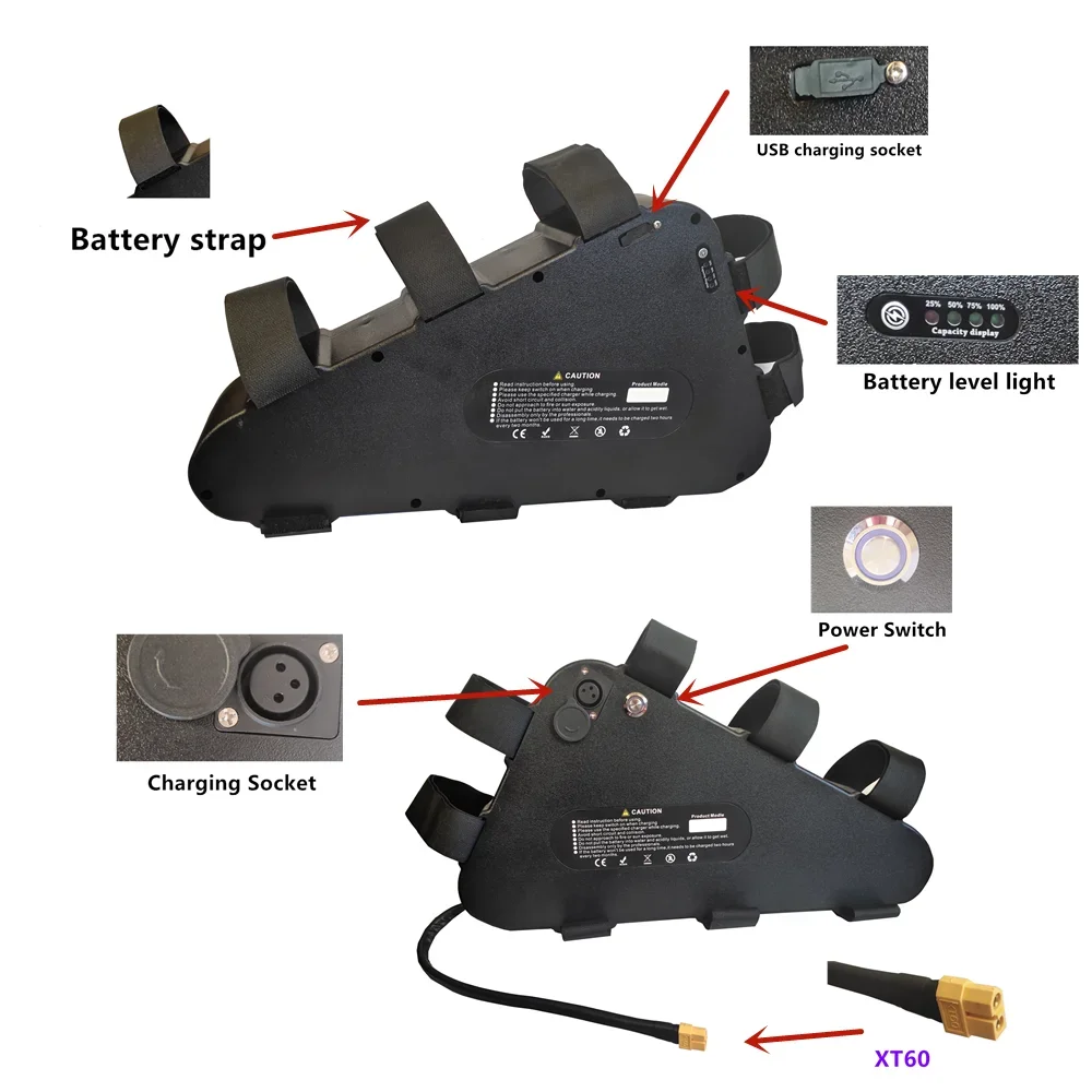 48/52V 20/30Ah Triangle Battery Tes-la L-G Pack for 2000W 1500W 750W 500W rechargeable battery 18650.00