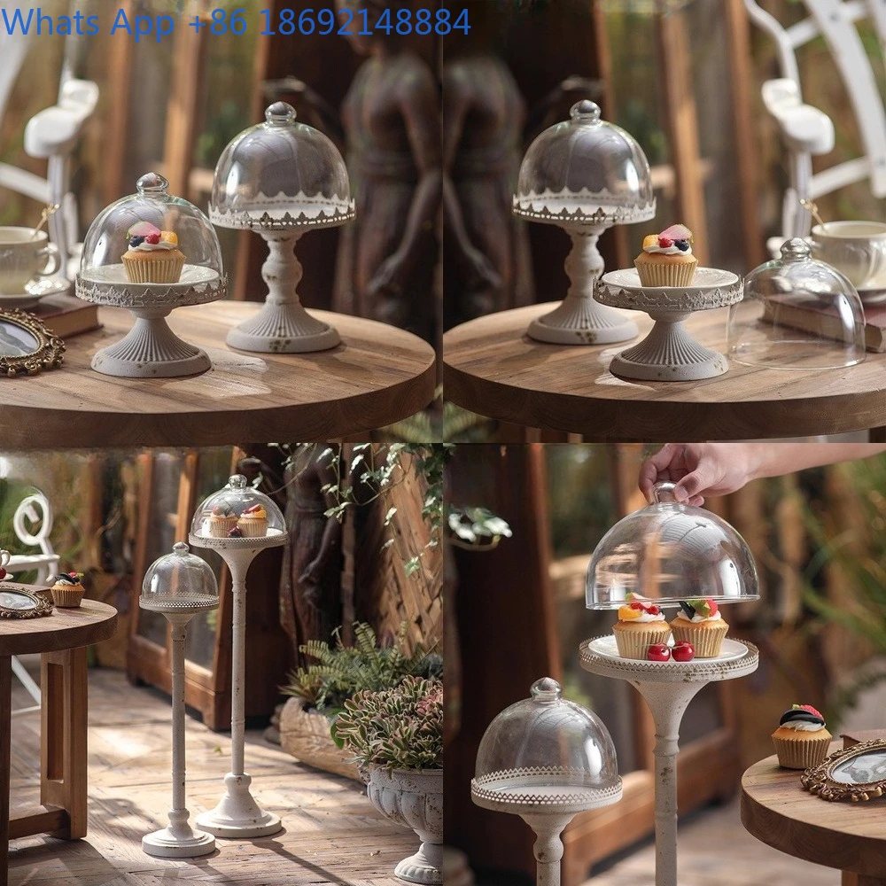 French Style Romantic Dessert Tray Transparent Cake Dome Vintage Decorative Fruit Plate with Retro Ambiance