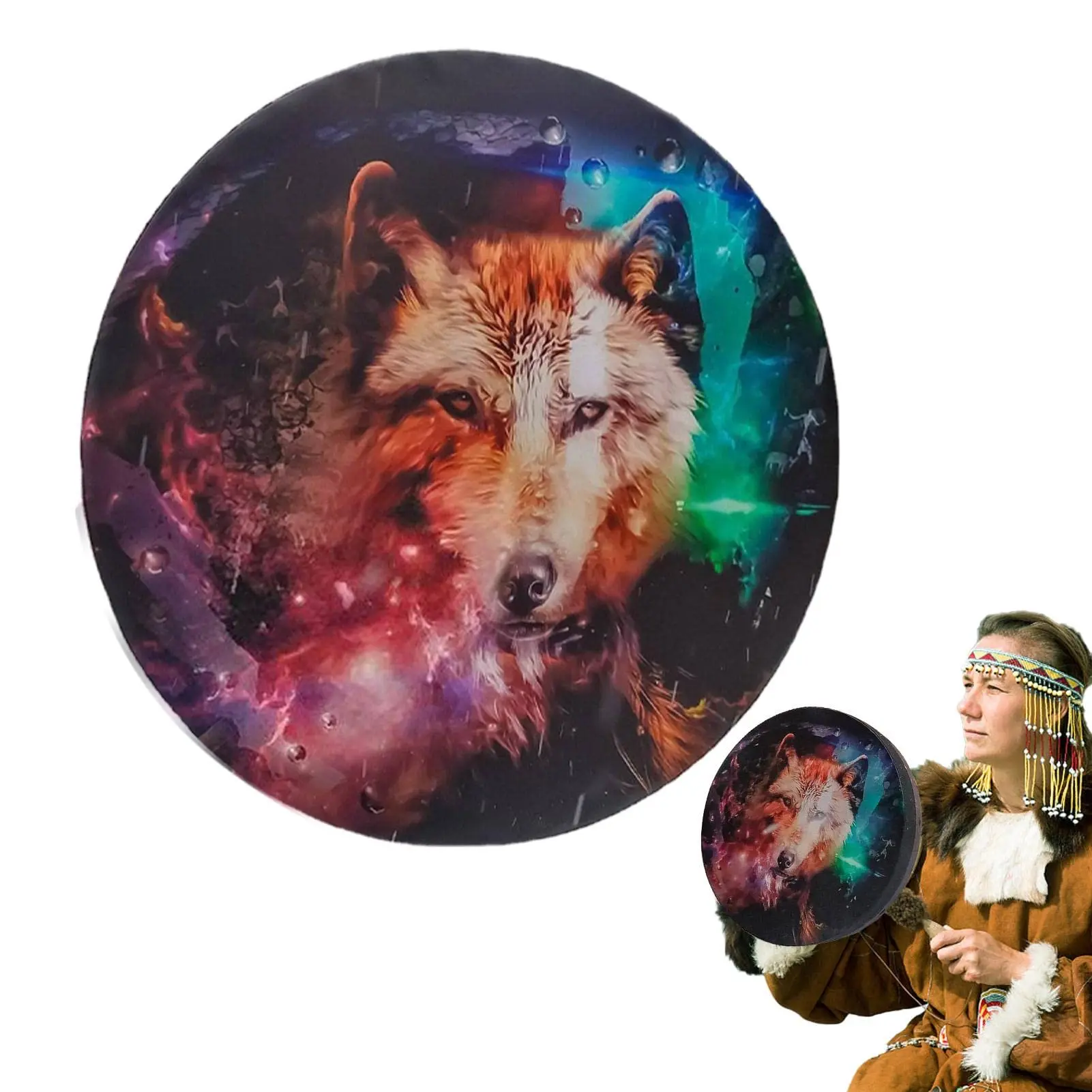 Handmade Shamanic Drums, Sacred Wolf Totem Drums with Drum Paddles, Spiritual Music Sound Healing Tools