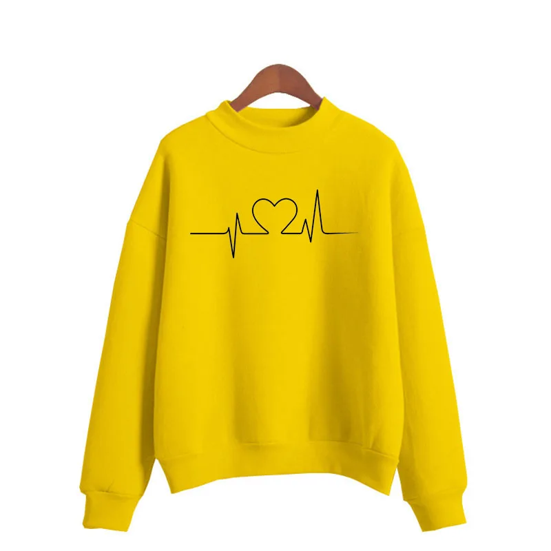 Harajuku LOVE HEARTBEAT Graphic Print Women O-neck Sweatshirt Casual Funny Sweatshirt For Lady Girl Top hoodie Hipster Drop Ship