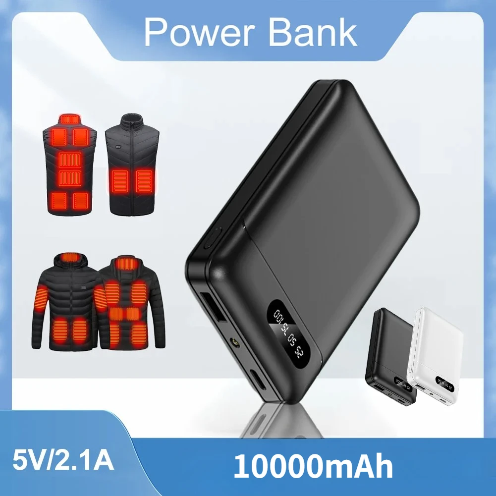 10000mAh Power Bank Portable 5V/2.1A USB Output Lightweight External Battery Pack for Heating Vests Jackets Scarves Socks Gloves