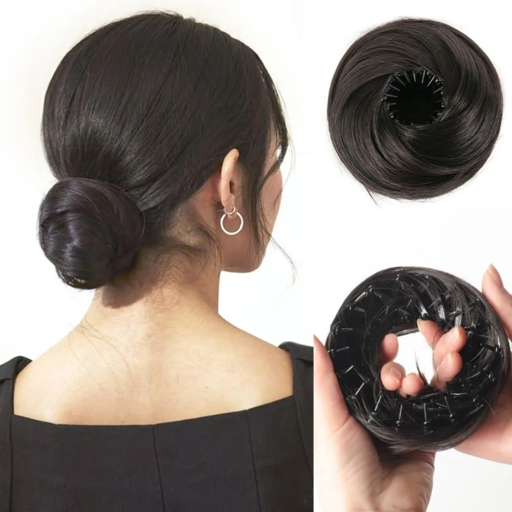 Pinza de Pelo Sintético de Moda para Moño, Textura Lisa, con Clips Elásticos Circulares, para Peinados Donut, Mini Moños Despeinados Retráctiles