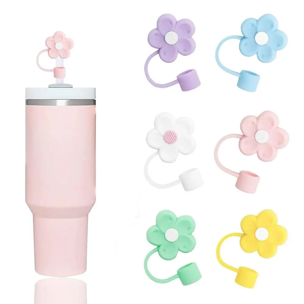 Cute Flowers Straw Covers Cap Soft Silicone Straw Tips Cover Reusable Drinking Straws for Stanley Cup Straws Accessories