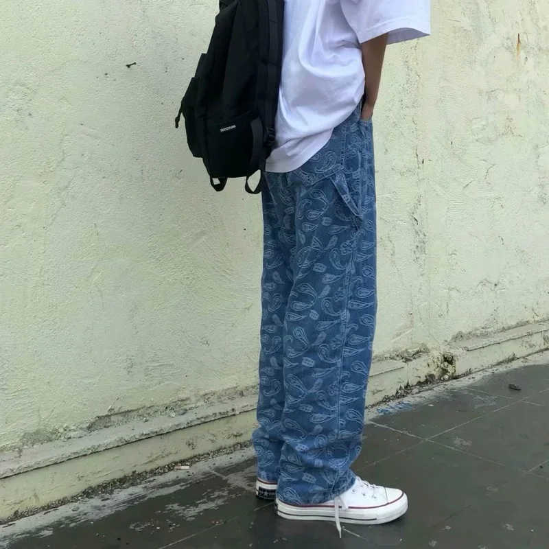New Street Hip Hop Embroidery Jeans Fashion Loose Straight Leg Retro Men and Women Jeans Punk Loose Jean Women Hip Hop Jean