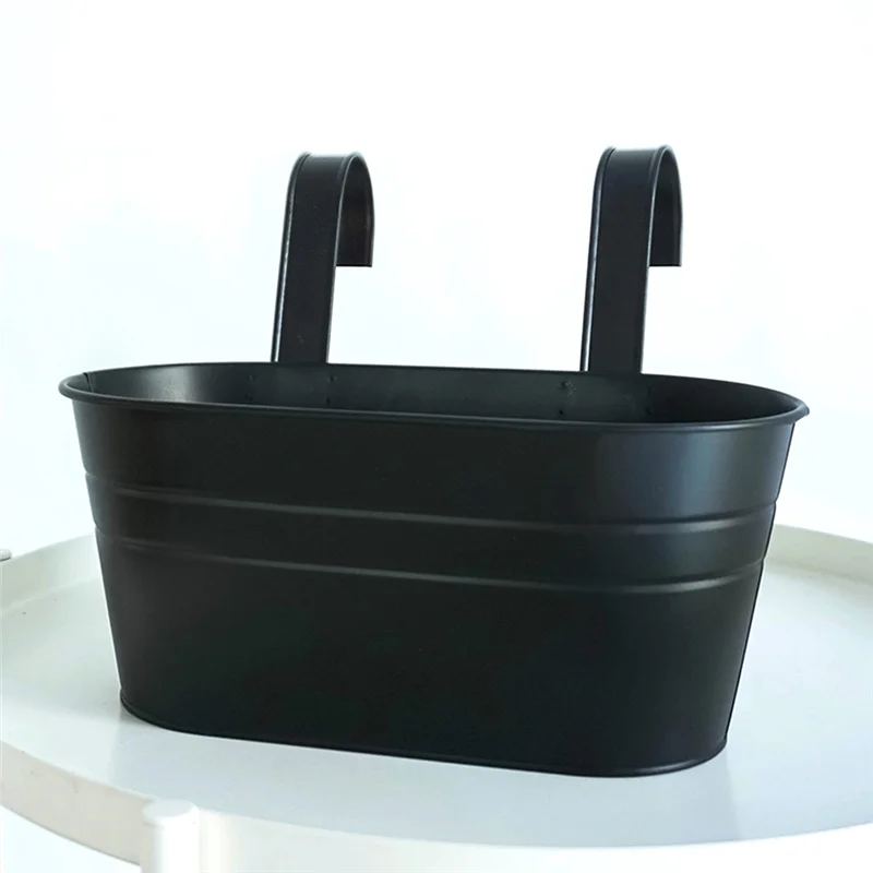 

ABHU Подвесные цветочные горшки, металлические железные настенные цветочные горшки для перил, балкона, сада, украшения дома, прочный (черный), 3 шт.