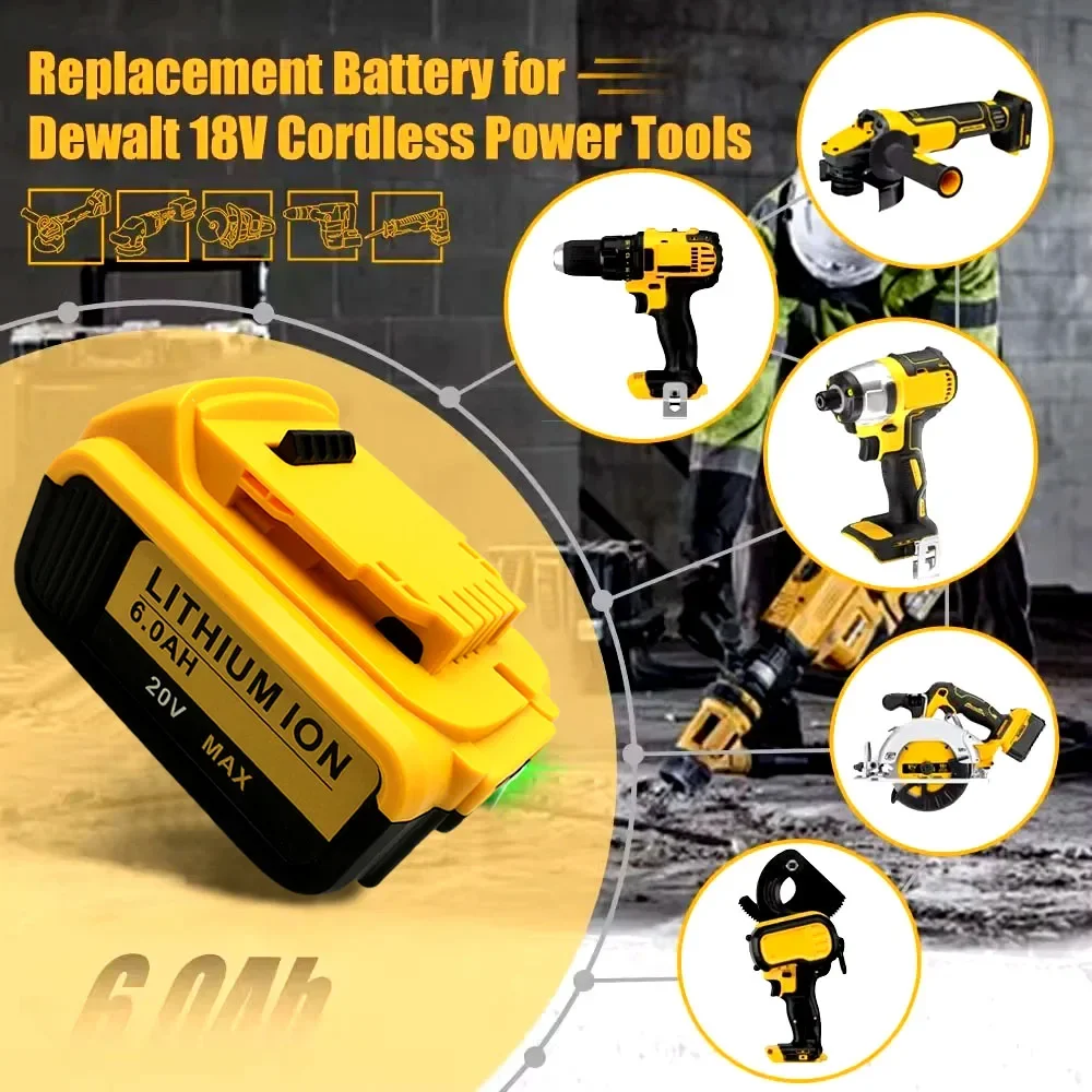 New 20V 10J MAX 6.0Ah DCB200 Replacement Li-ion Battery for DeWalt DCB205 DCB201 DCB203 Power Tool Batteries