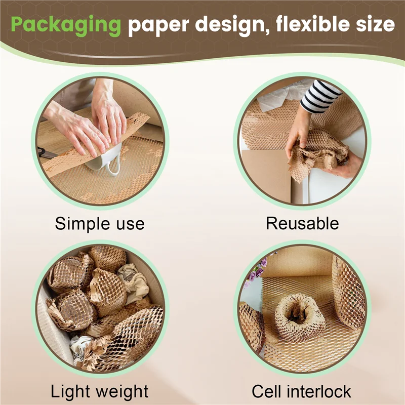 Well Made-1 Roll Recycled Packing Paper 12Inch X 33FT Eco Honeycomb Paper For Moving Packaging Wrap Recyclable Cushion Material
